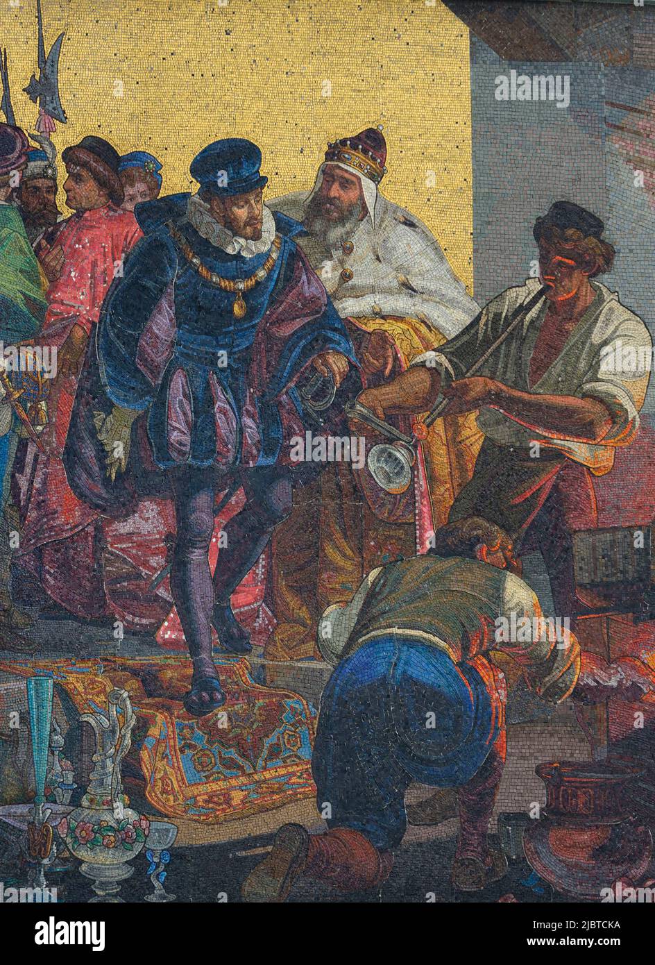 Italia, Veneto, Venezia, patrimonio mondiale dell'UNESCO, Canal Grande, Palazzo Barbarigo, mosaici di Giulio Carlini (19th C) raffiguranti il re francese Henri III con un team di vetrai Foto Stock