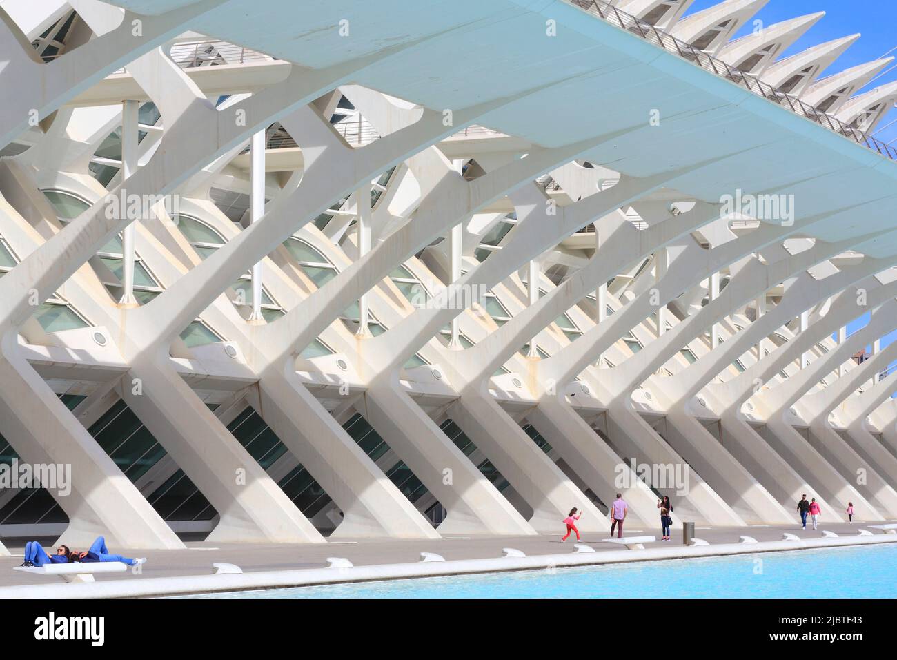 Spagna, Valencia, Città delle Arti e delle Scienze (Ciudad de las Artes y las Ciencias), complesso culturale progettato dall'architetto Santiago Calatrava, vista del Museo della Scienza di Príncipe Felipe (museo delle scienze naturali) Foto Stock