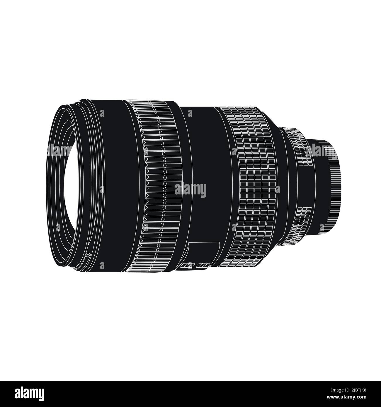 Struttura realistica obiettivo fotocamera per scuole e master class per lo studio di cameraman, fotografia, video. Vettore. Illustrazione Vettoriale