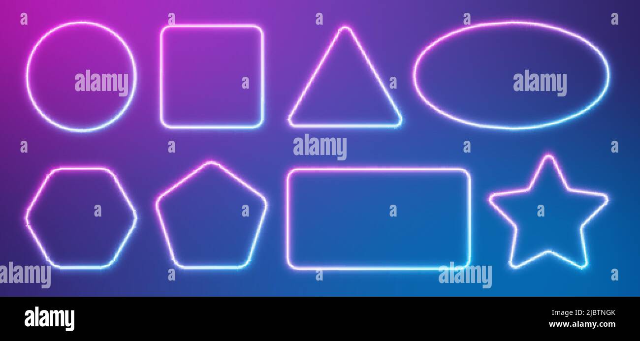 Set di cornici al neon, collezione di bordi sfumati blu-rosa. Illustrazione Vettoriale