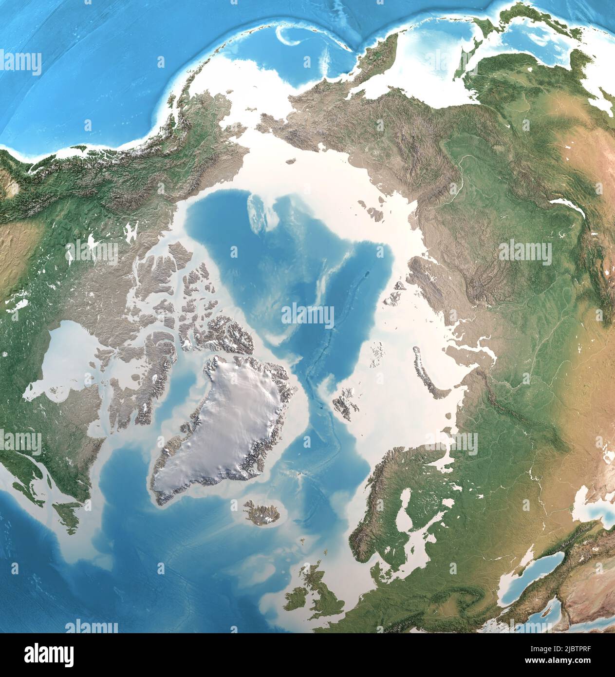 Mappa fisica del Polo Nord, dell'Oceano Artico e della Groenlandia, con  dettagli ad alta risoluzione. Vista satellitare del pianeta Terra. Elementi  forniti dalla NASA Foto stock - Alamy