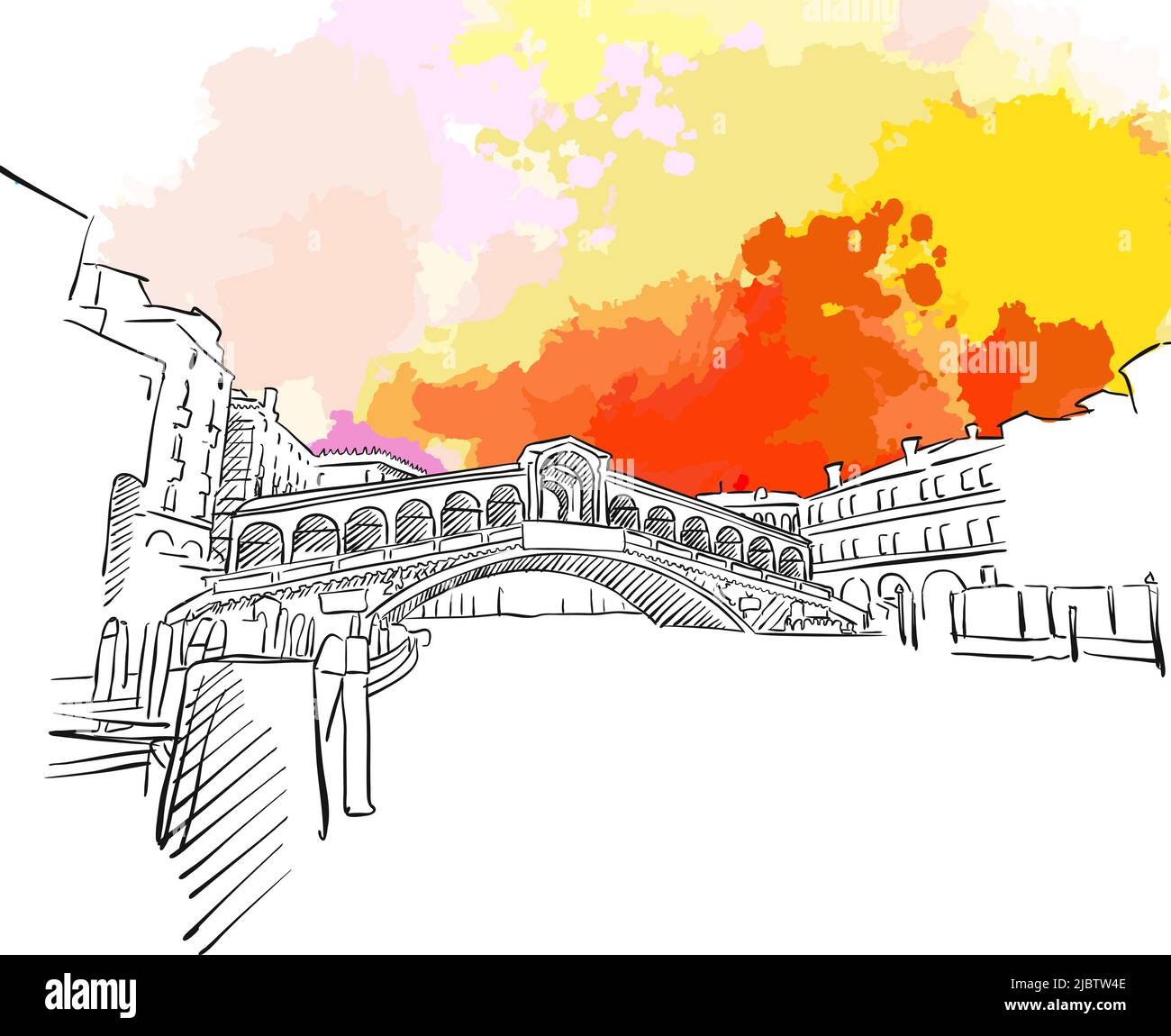 Ponte di Venezia. Disegno reale a mano. Segno vettoriale colorato. Illustrazione Vettoriale