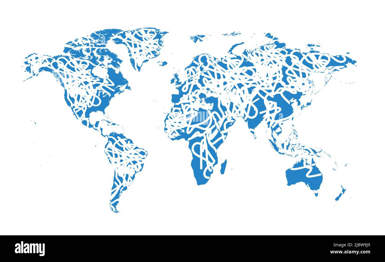 Sfondo vettoriale blu infografico della mappa del mondo Foto Stock