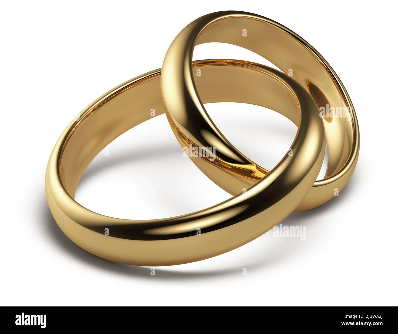 golden wedding ring isolato su sfondo bianco. 3d rendering. Foto Stock