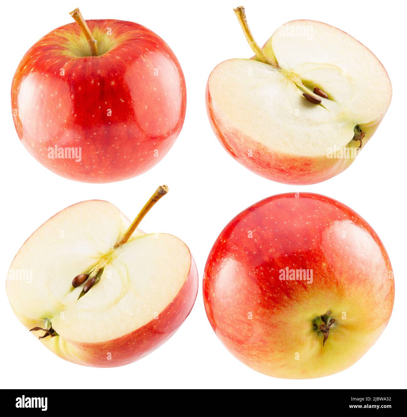 raccolta di mele rosse isolate su sfondo bianco con percorso di taglio. Foto Stock