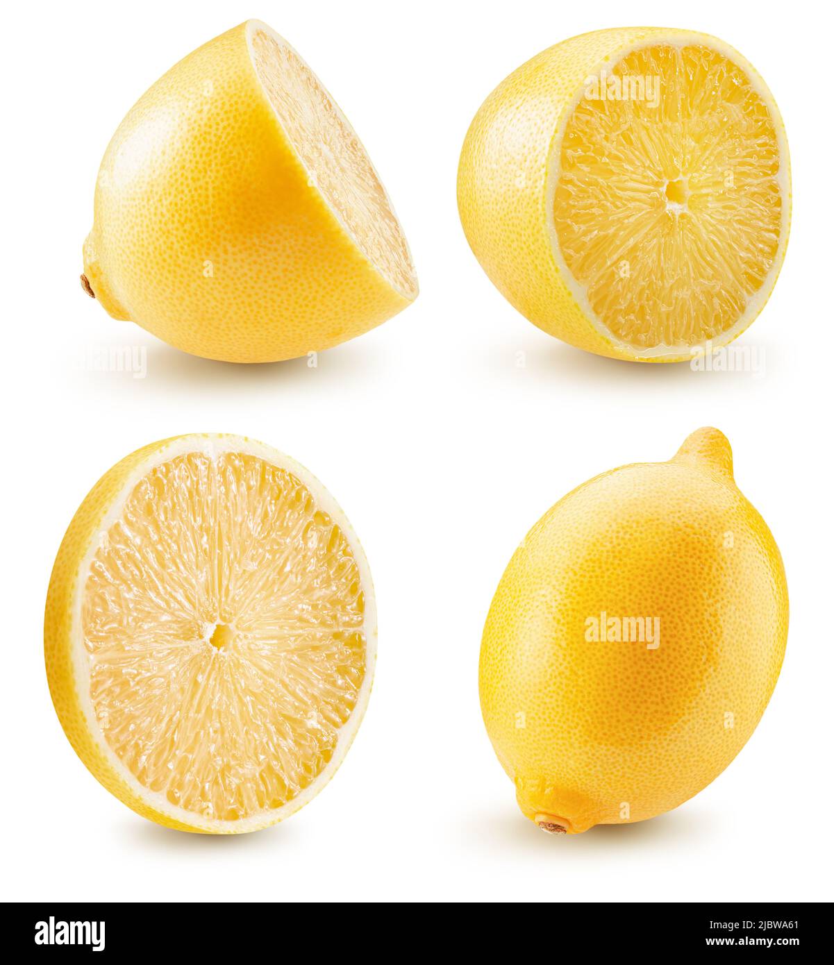 raccolta di limoni isolati su sfondo bianco con percorso di ritaglio. Foto Stock