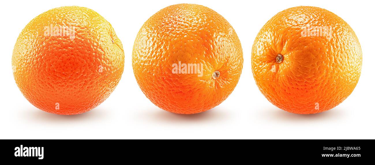 Raccolta di arance isolato su uno sfondo bianco. Foto Stock