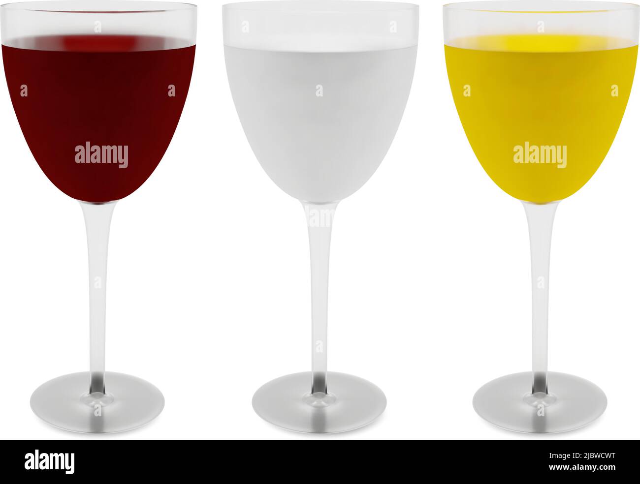 Set di bicchieri di liquori realistici con bevande. Immagine vettoriale. Illustrazione Vettoriale