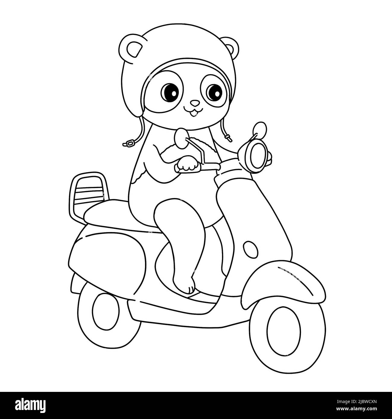 Panda estivo su ciclomotore in pagina di colorazione casco Foto Stock