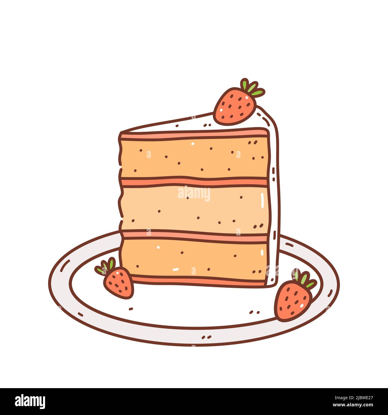 Torta di fragole carina su un piatto. Dolce dessert decorato con bacche isolate su sfondo bianco. Vettore disegno a mano illustrazione in doodle style.perfect per i disegni di festa, le schede, le decorazioni, il marchio Illustrazione Vettoriale Torta di fragole carina su un piatto. Dolce dessert decorato con bacche isolate su sfondo bianco. Vettore disegno a mano illustrazione in doodle style.perfect per i disegni di festa, le schede, le decorazioni, il marchio Illustrazione Vettoriale