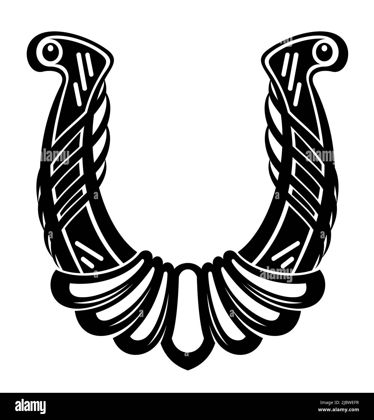 Buona fortuna con il ferro di cavallo nero. Design piatto, amuleto. Illustrazione Vettoriale