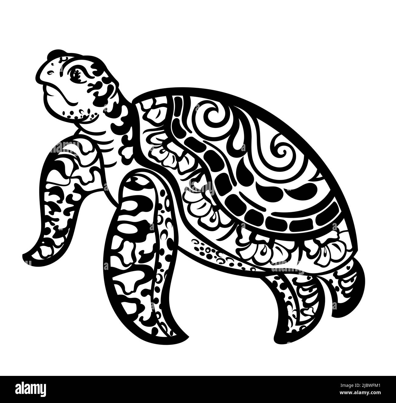 Tartaruga, animale, vettore marino isolato illustrazione su sfondo bianco. Concetto per logo, carte , icona,tatuaggio Illustrazione Vettoriale