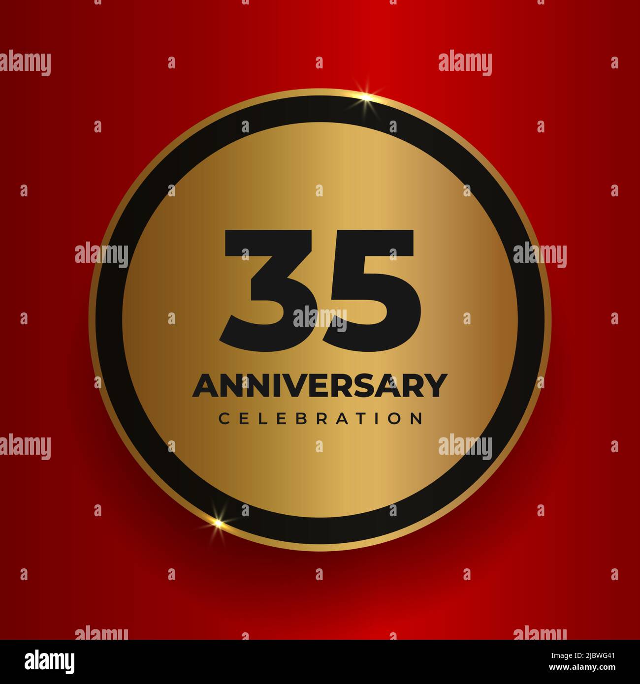 35 anni anniversario di celebrazione sfondo. Modello di poster per la festa del 35th° anniversario dell'evento. Cerchio d'oro vettoriale con numeri e testo Illustrazione Vettoriale