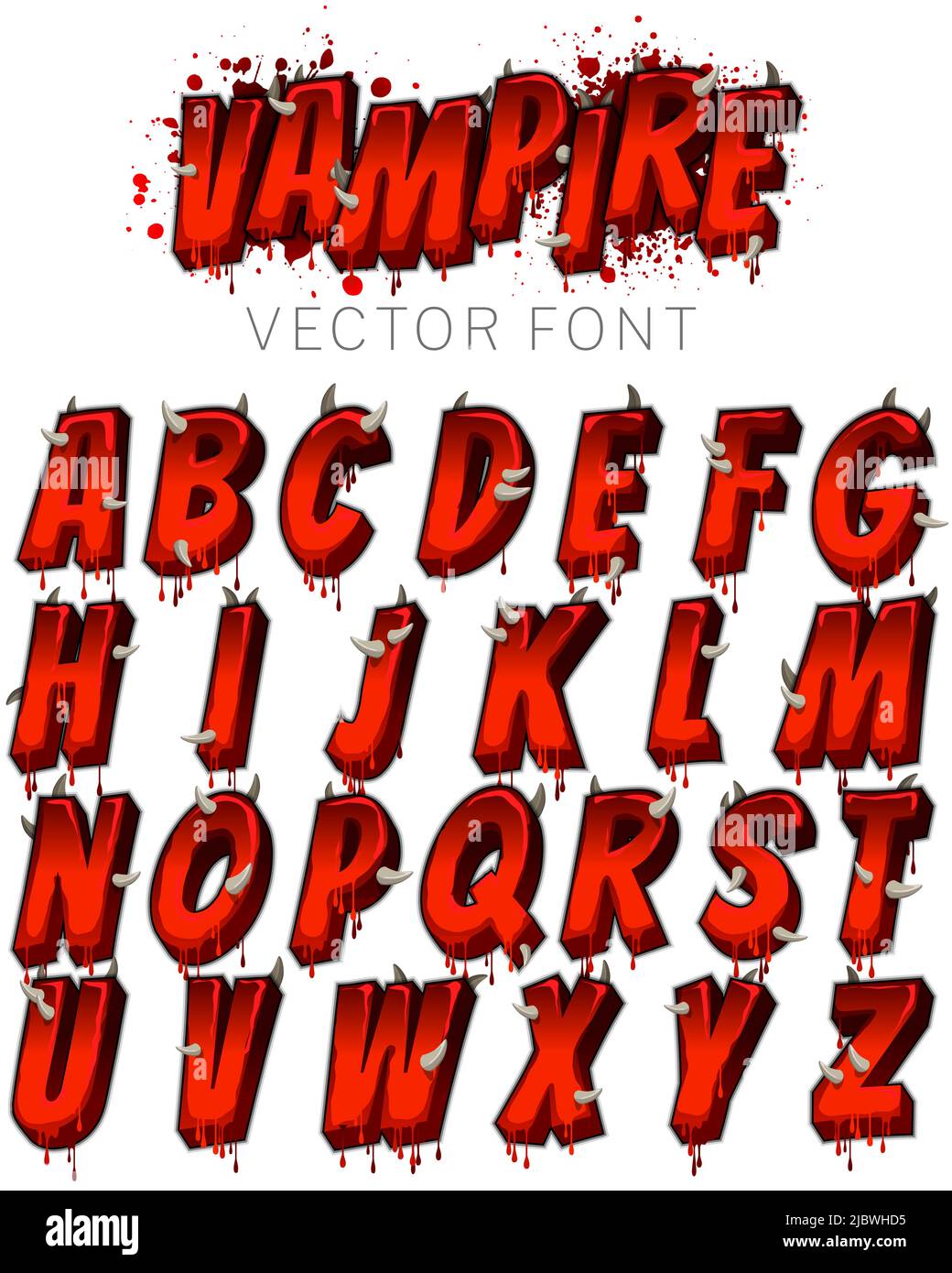 Set di font Vector A-Z con un divertente stile grafico cartoonesco - Vampire Font Illustrazione Vettoriale