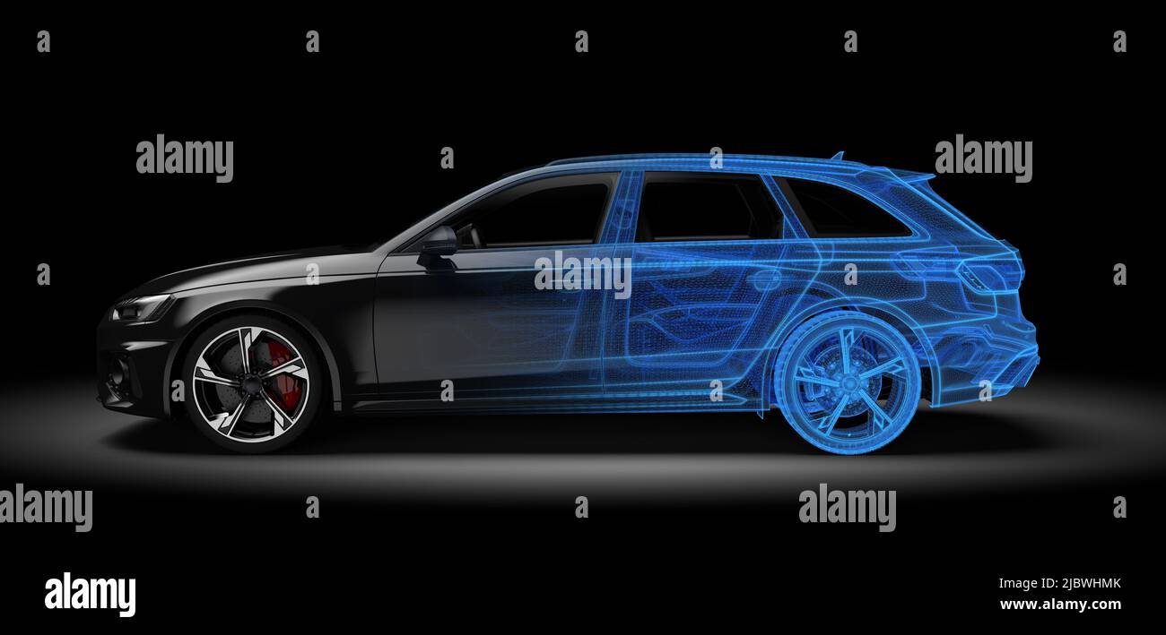 Auto generica e senza marchio, a struttura a reticolo e nera. 3D illustrazione Foto Stock