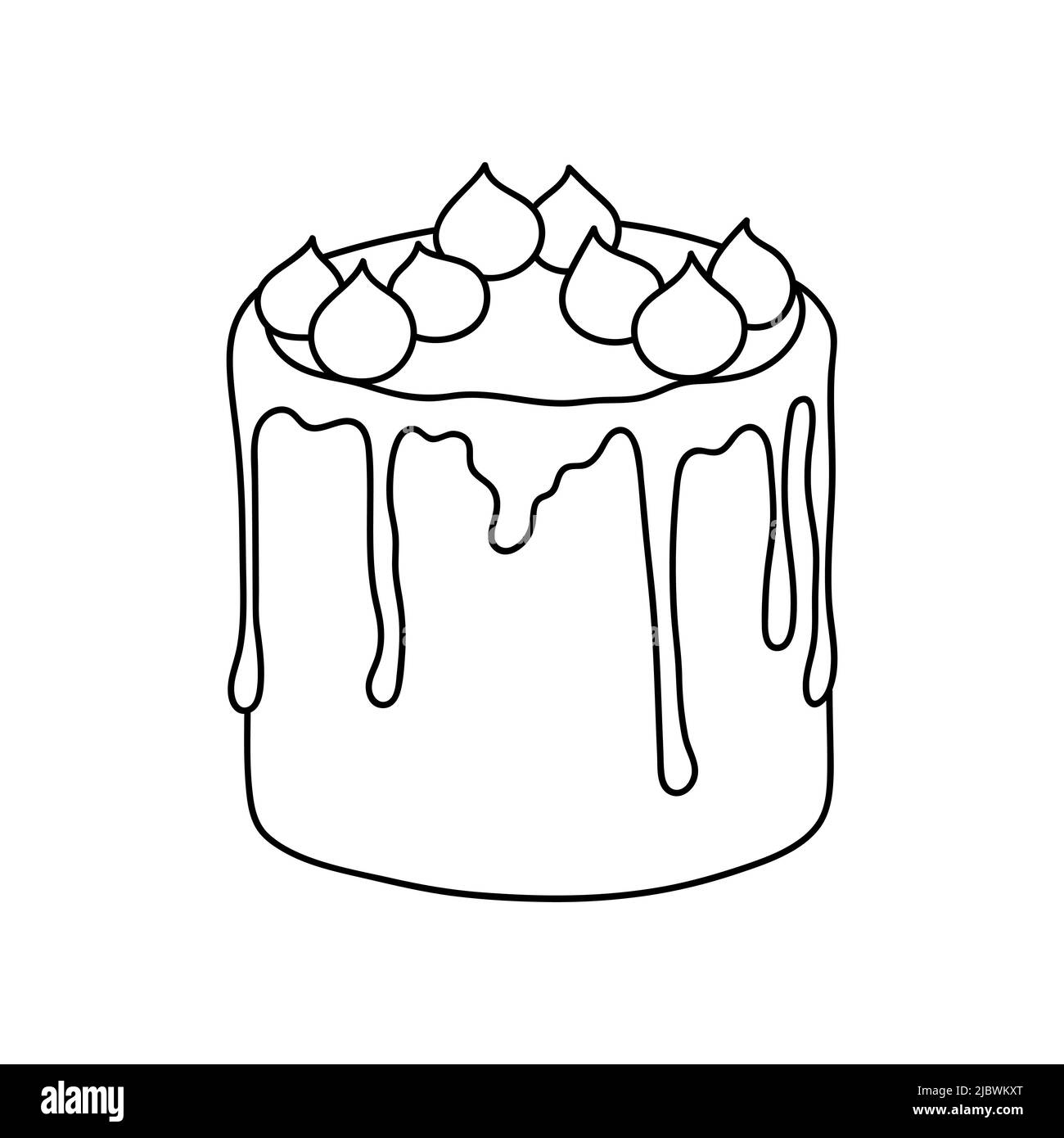 Torta al doodle molto bella. Design elemento di schizzo per menu caffè, bistrot, ristorante, caffetteria, panetteria, etichetta, poster, banner, volantino e imballaggio. Vettore Illustrazione Vettoriale