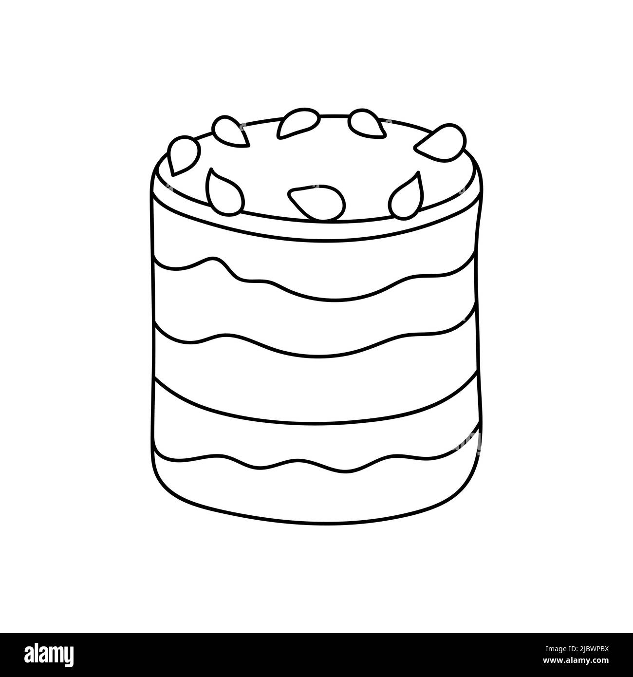 Torta al doodle molto bella. Design elemento di schizzo per menu caffè, bistrot, ristorante, caffetteria, panetteria, etichetta, poster, banner, volantino e imballaggio. Vettore Illustrazione Vettoriale