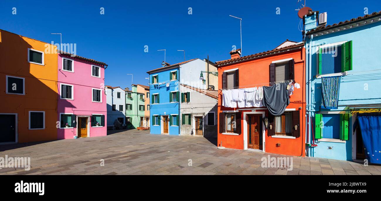 Case colorate a Burano, Venezia, Italia, Europa Foto Stock