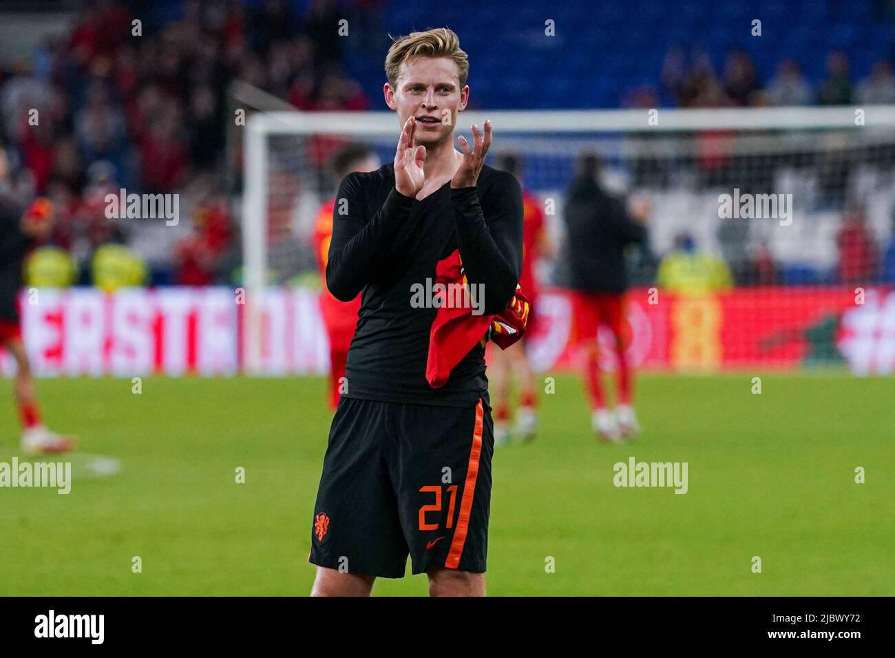 CARDIFF, GALLES - 8 GIUGNO: Frenkie de Jong dei Paesi Bassi durante la partita della UEFA Nations League tra Galles e Paesi Bassi al Cardiff City Stadium il 8 giugno 2022 a Cardiff, Galles (foto di Andre Weening/Orange Pictures) Foto Stock