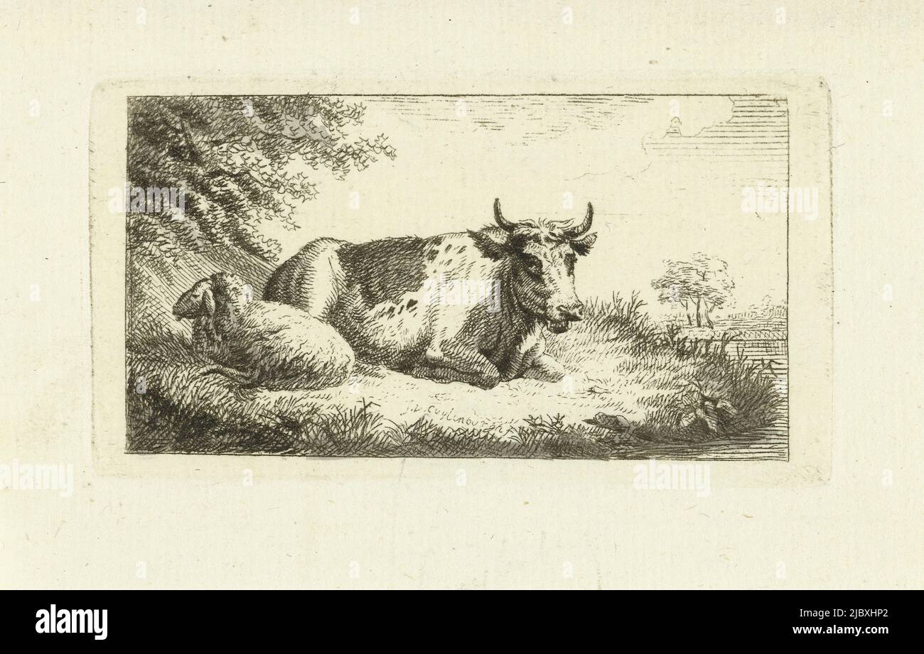 Calce e pecora, tipografia: Johannes van Cuylenburgh, Johannes van Cuylenburgh, Olanda, 1803 - 1841, carta, incisione, h 48 mm x l 89 mm Foto Stock