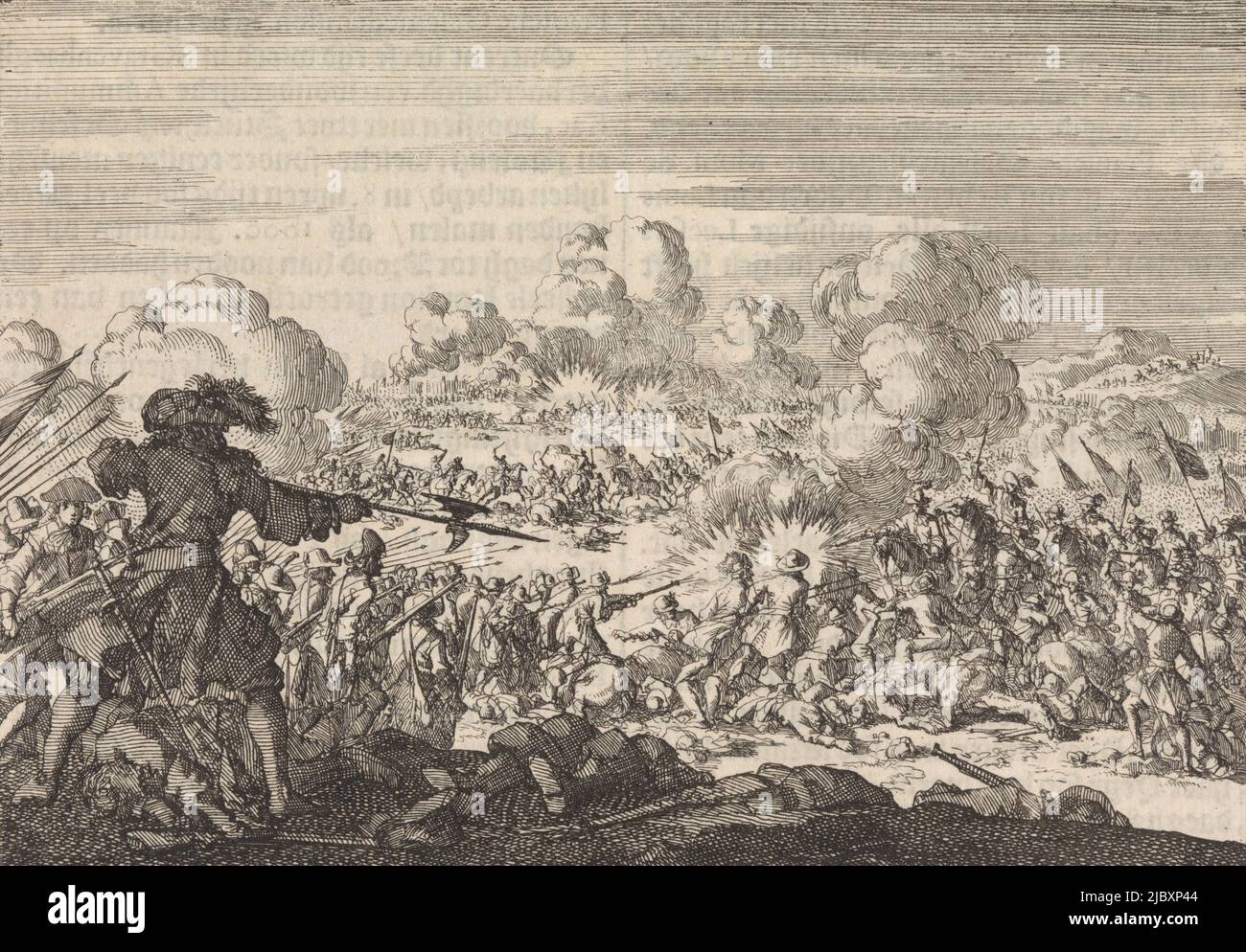 Battle of Seneffe, 1674, Print maker: Jan Luyken, editore: Pieter van der AA (i), print maker: Amsterdam, editore: Leiden, 1698, paper, incisione, stampa su carta intestata, h 111 mm x l 155 mm Foto Stock