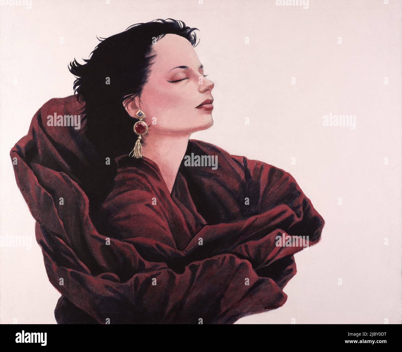 Donna in abito rosso, pittura acrilica su tela Foto Stock