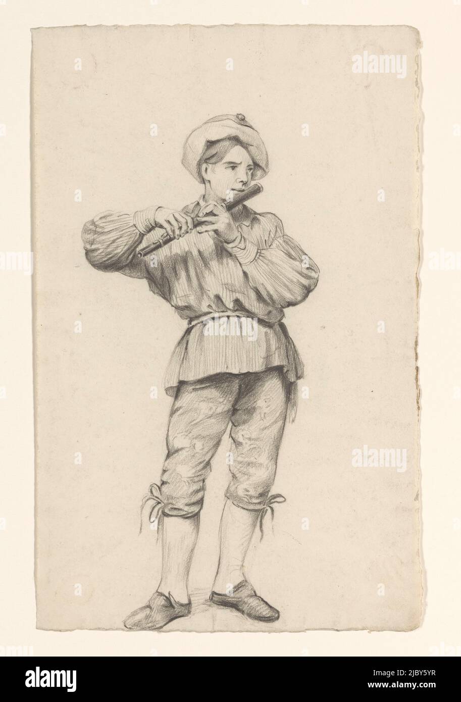 Giocatore di flauto in piedi, Alexander Cranendoncq, 1809 - 1869, disegnatore: Alexander Cranendoncq, 1809 - 1869, carta, h 333 mm x l 210 mm Foto Stock