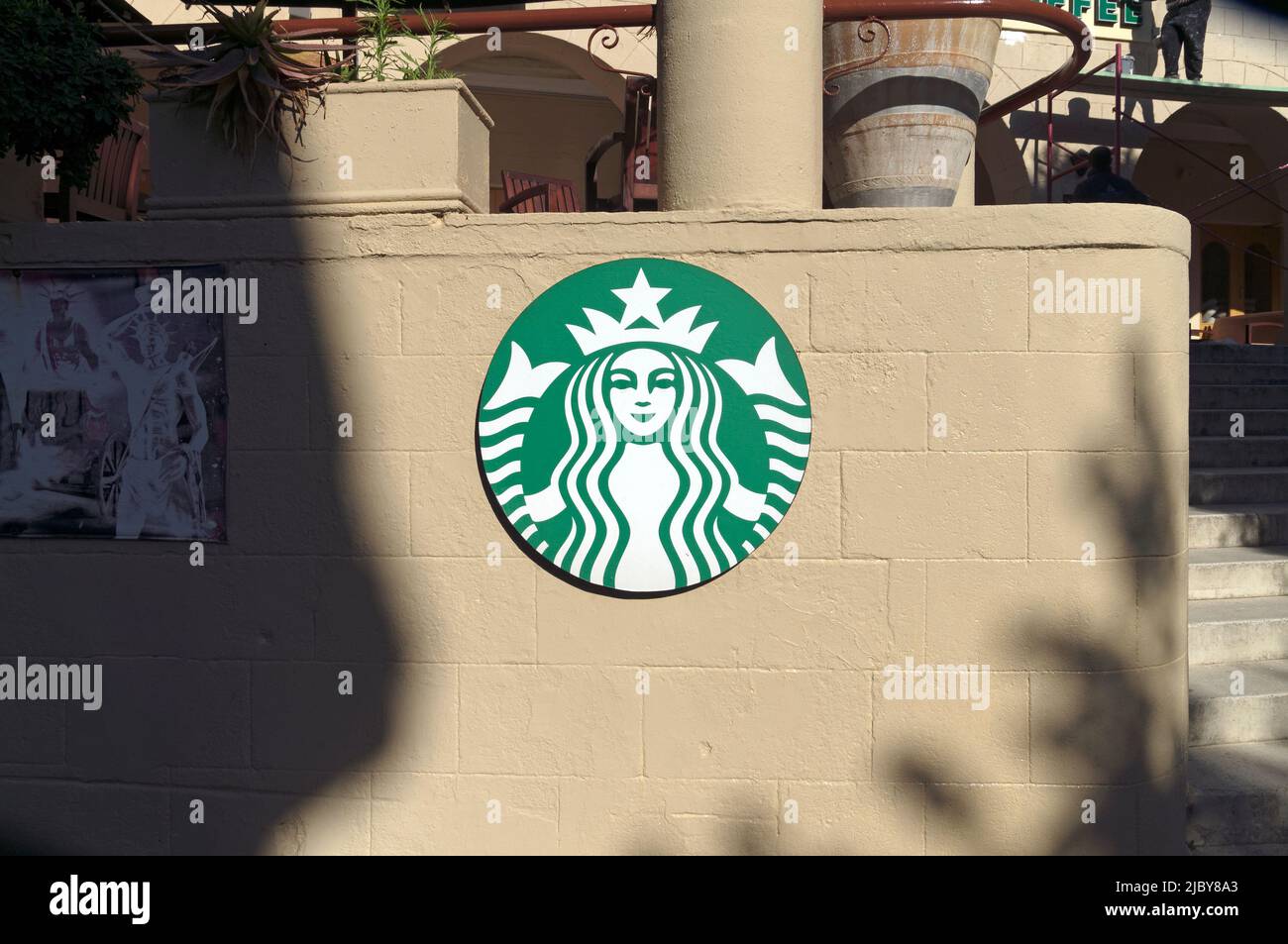 Insegna Starbucks Coffee Shop, Rodi Town, Rodi Island, Grecia, Dodecaneso Foto Stock