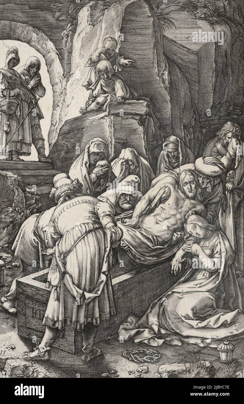 L'incisione dell'Entombment di un artidt sconosciuto circa 1598–1617 Foto Stock