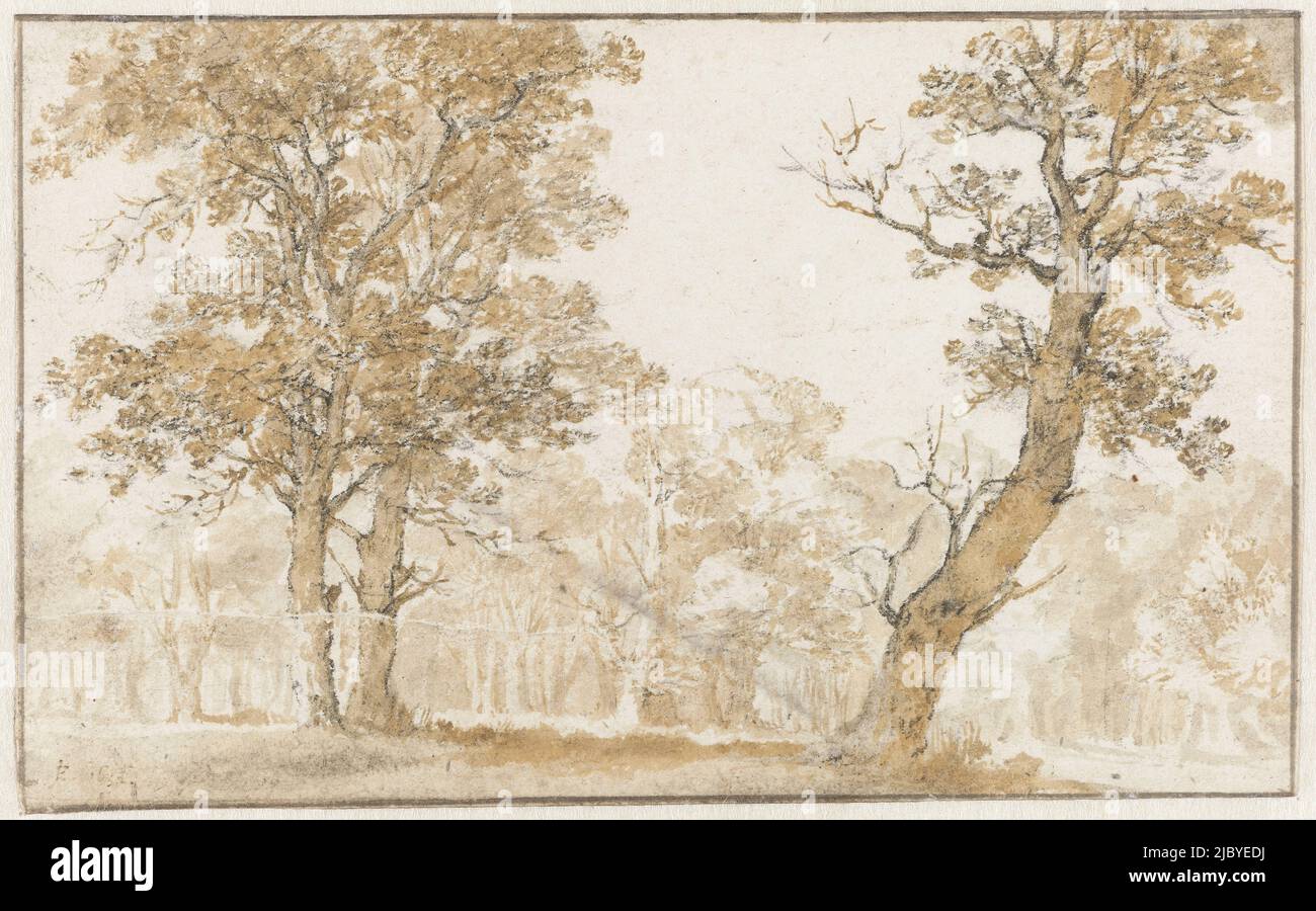 Haagse Bos, Jan de Bisschop, 1652, relatore: Jan de Bisschop, 1652, carta, pennello, h 96 mm x l 154 mm Foto Stock