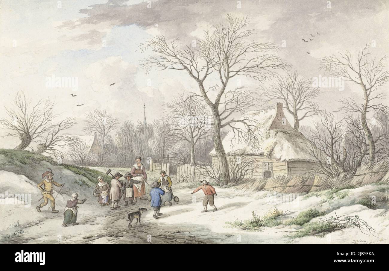 Inverno: Assemblaggio per Shrove Martedì, Jan van der Meer (II), 1705, relatore: Jan van der Meer (II), Haarlem, 1705, carta, penna, spazzola, a 183 mm x l 290 mm Foto Stock