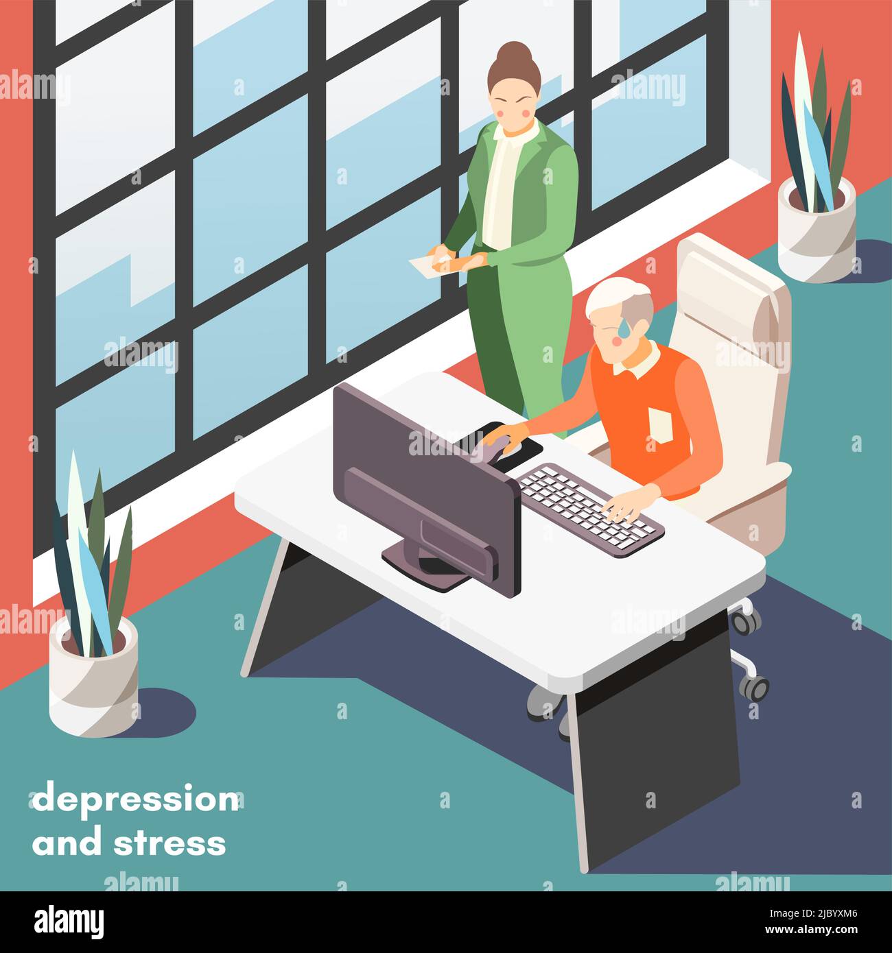 Rapporto tra dipendenza da internet sul telefono cellulare e depressione stress ansia isometrica fondo composizione illustrazione vettoriale Illustrazione Vettoriale