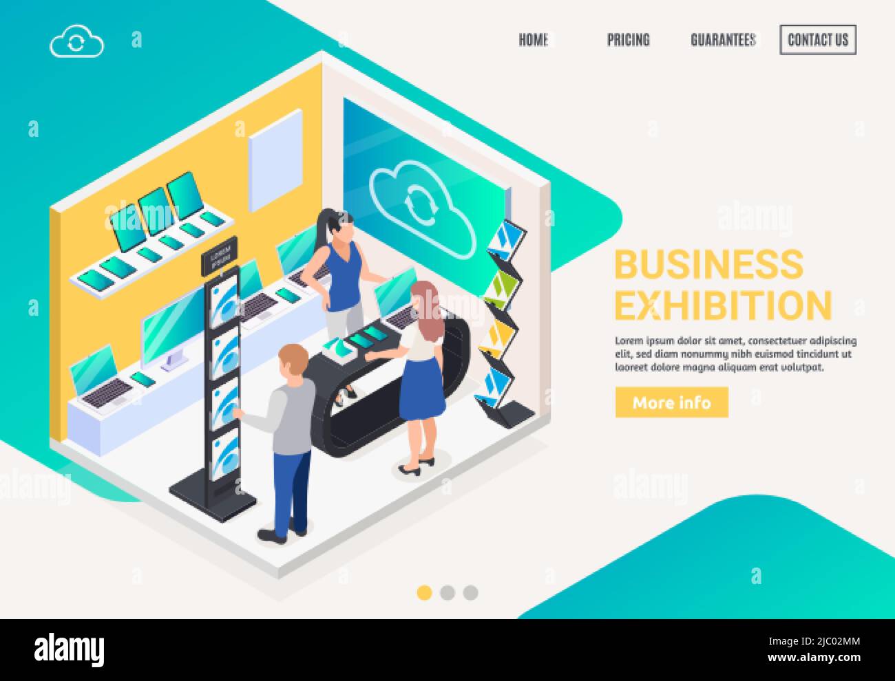 Modern business prodotti elettronici innovativi promozione stand display offerta composizione isometrica sito landing page banner illustrazione vettoriale Illustrazione Vettoriale