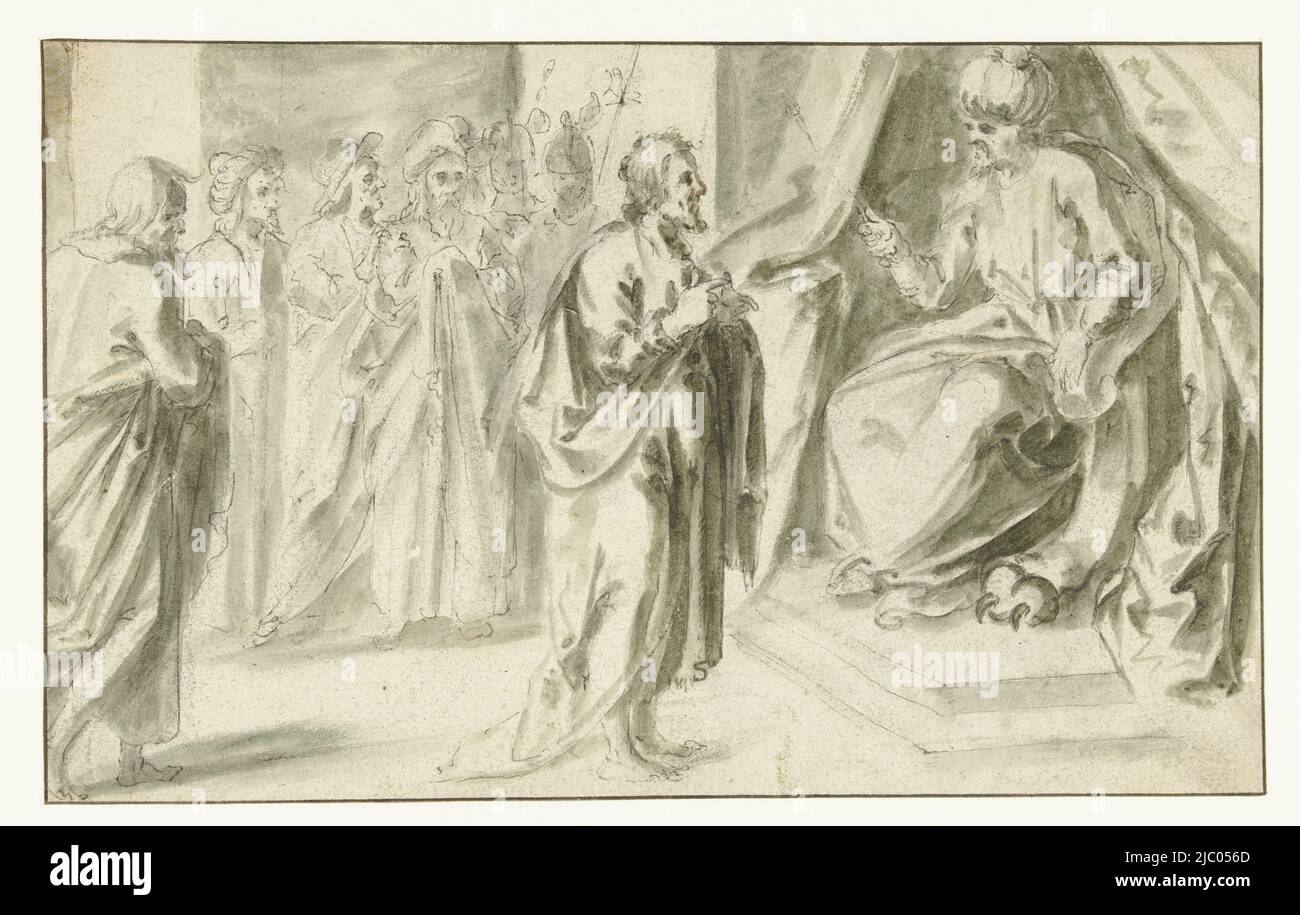 Joseph spiega i sogni del faraone, Karel van Mander (attribuito a), 1558, disegnatore: Karel van Mander, (attribuito a), 1558, carta, penna, spazzola, a 159 mm x l 254 mm Foto Stock