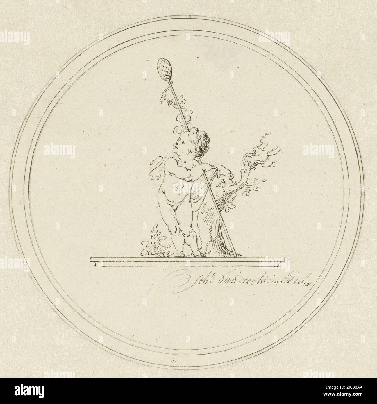 Medaglione con rappresentazione allegorica dell'autunno, disegnatore: Johannes van Dregt, 1747 - 1807, carta, penna, d 160 mm Foto Stock