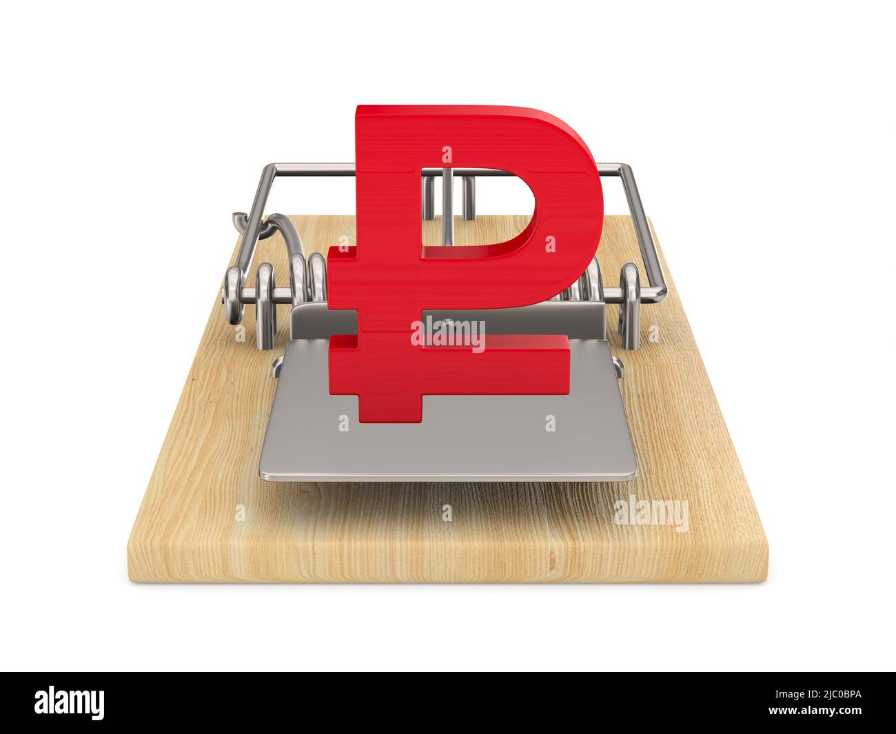 mousetrap e simbolo rublo russo su sfondo bianco. Illustrazione 3D isolata Foto Stock