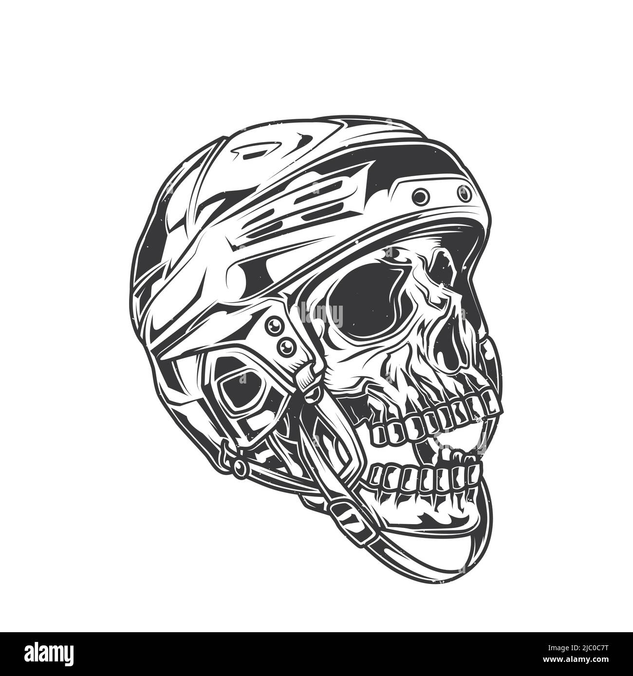 Emblema con illustrazione del cranio sul casco da hockey Illustrazione Vettoriale