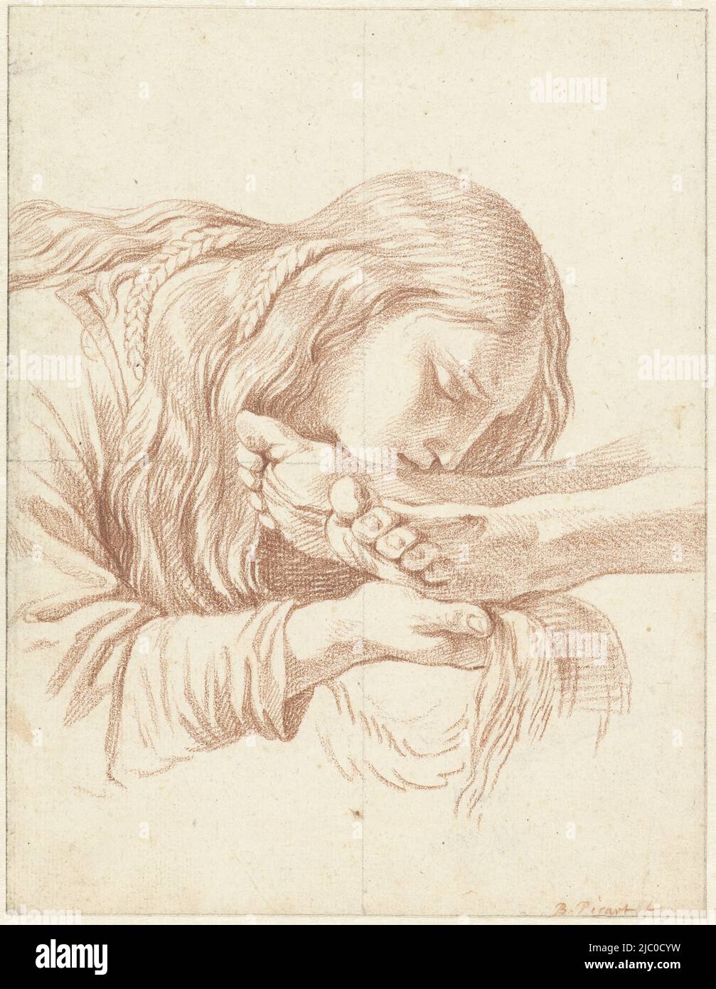 Maria Maddalena bacia i piedi di Cristo, disegnatrice: Bernard Picart, Eustache Lesueur, 1683 - 1733, carta, a 211 mm x l 163 mm Foto Stock