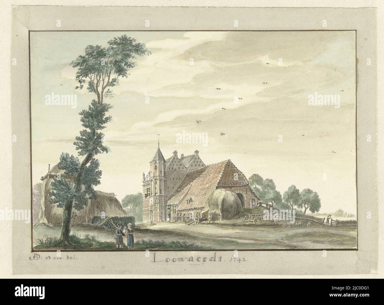 Loowaerdt, disegnatore: Jan de Beijer, 1742, carta, pennello, penna, a 169 mm x l 230 mm Foto Stock