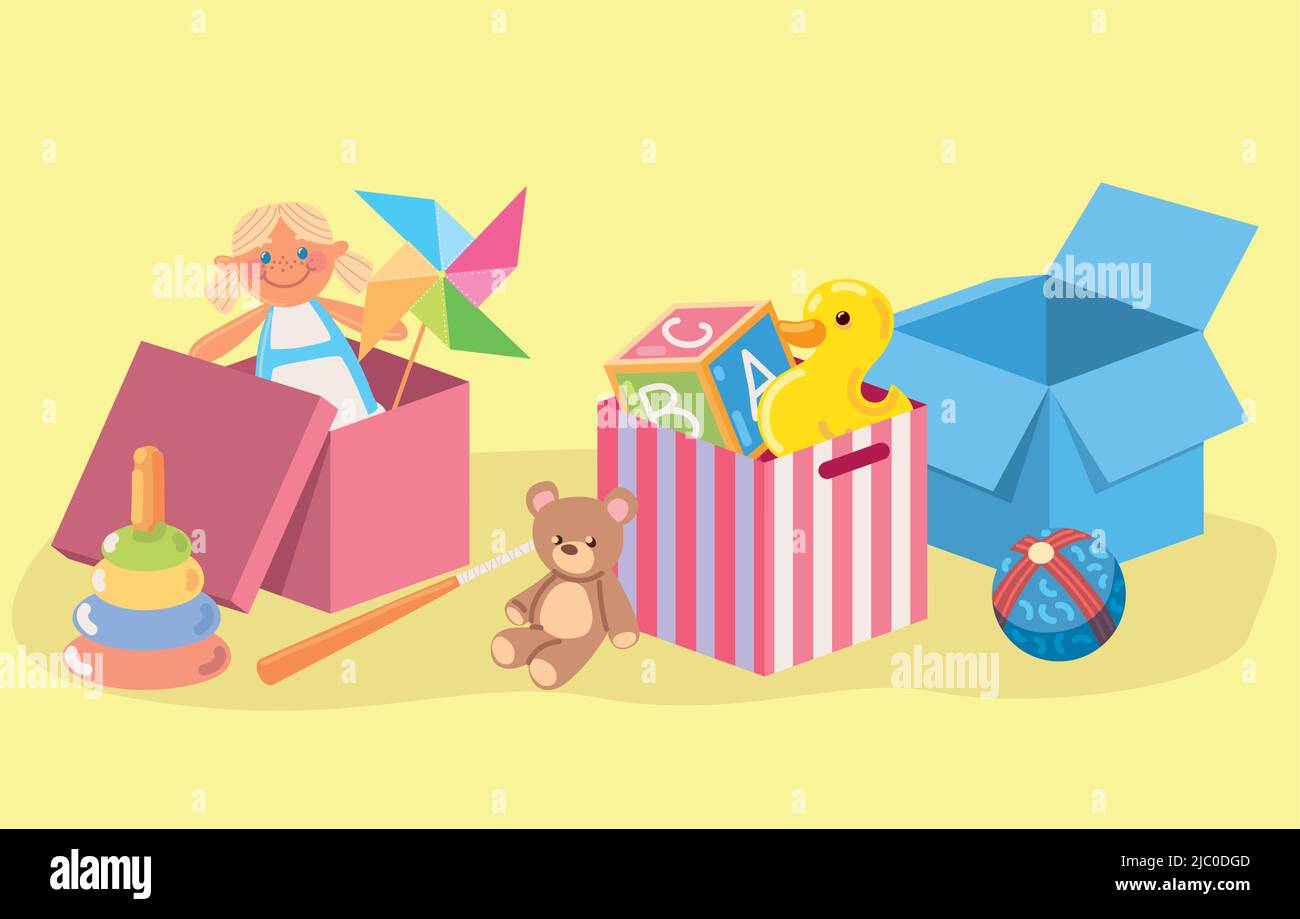scatole per giocattoli per bambini Illustrazione Vettoriale