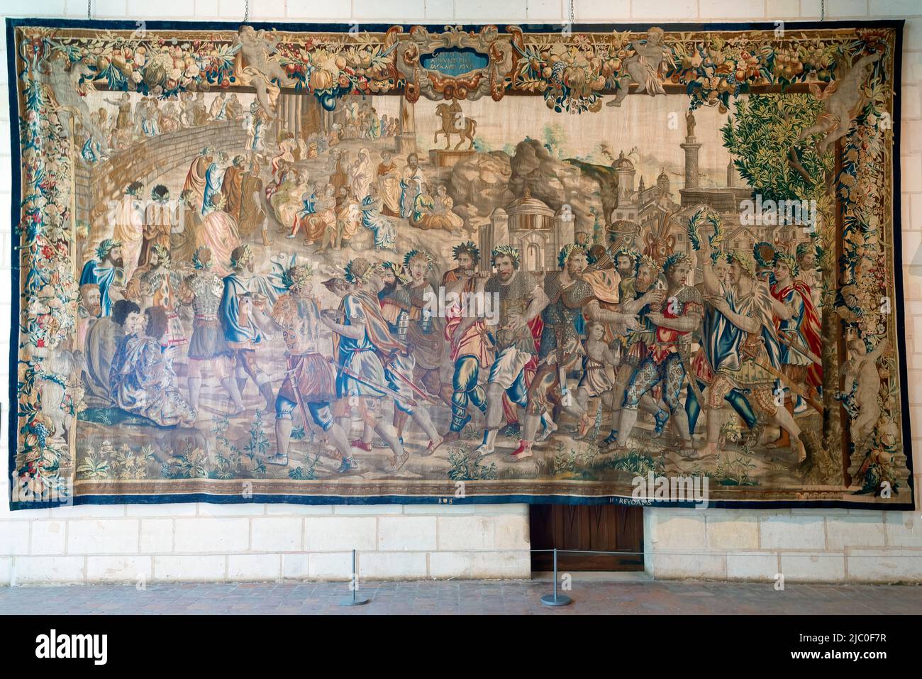 Arazzo di Storia di Scipio-Triumfal marcia al Campidoglio. Workshop di Bruxelles. Commissionato da Francesco i nel 1532. Chateau de Chambord, Valle della Loira, Foto Stock