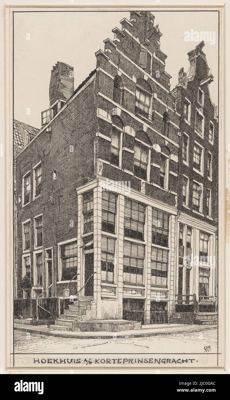 Casa d'angolo sul Korte Prinsengracht, disegnatore: Willem Wenckebach, Amsterdam, 1870 - 1937, carta, penna, a 212 mm x l 125 mm Foto Stock