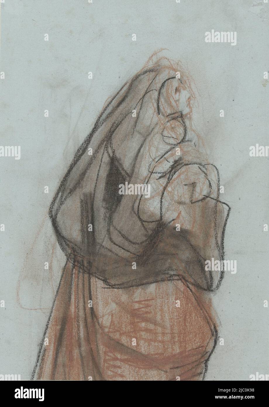 Donna, guardando verso l'alto, disegnatrice: August Allibé, 1848 - 1927, carta, a 223 mm x l 160 mm Foto Stock