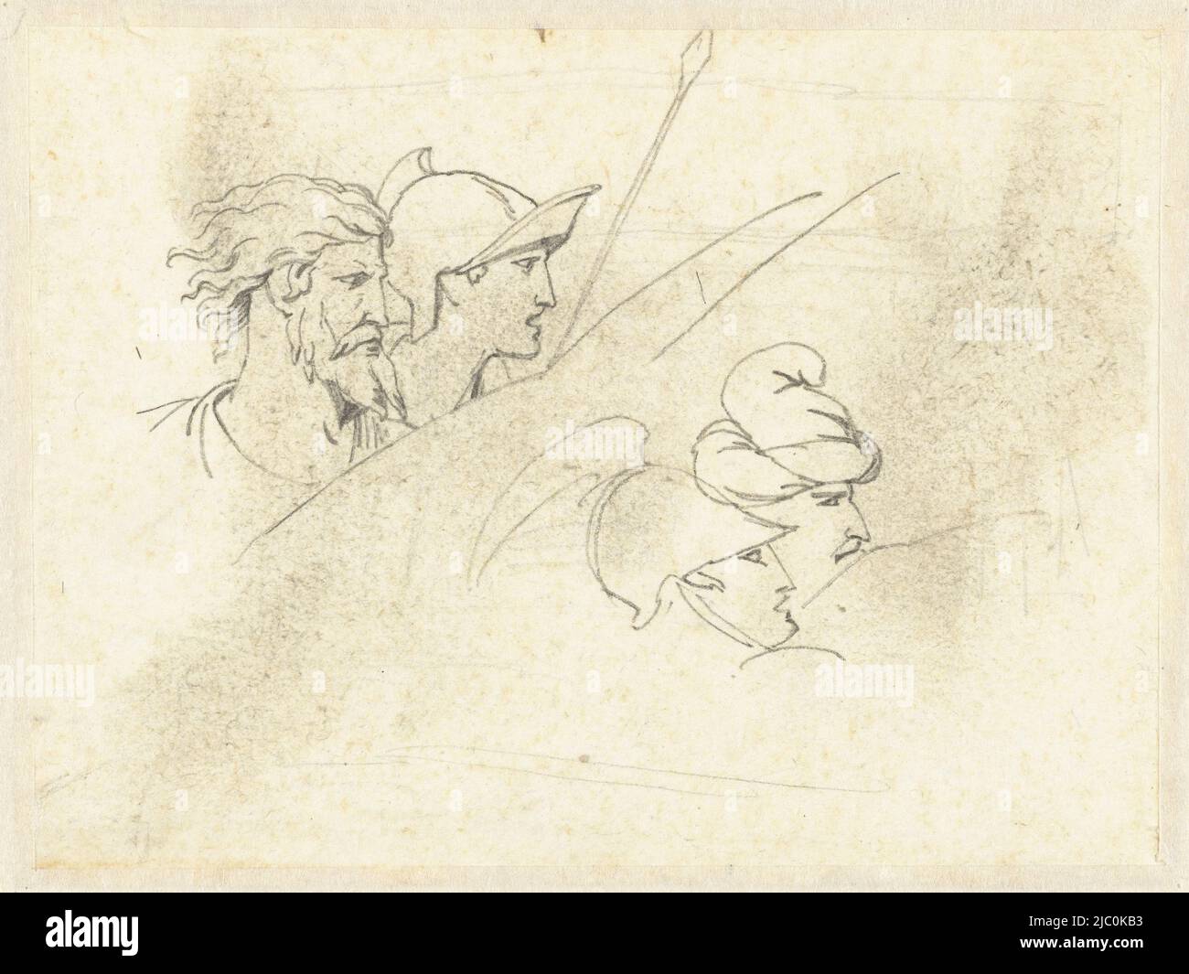 Studi di antichi guerrieri, disegnatore: David Pièrre Giottino Humbert de Superville, 1780 - 1849, carta, h 104 mm x l 137 mm Foto Stock