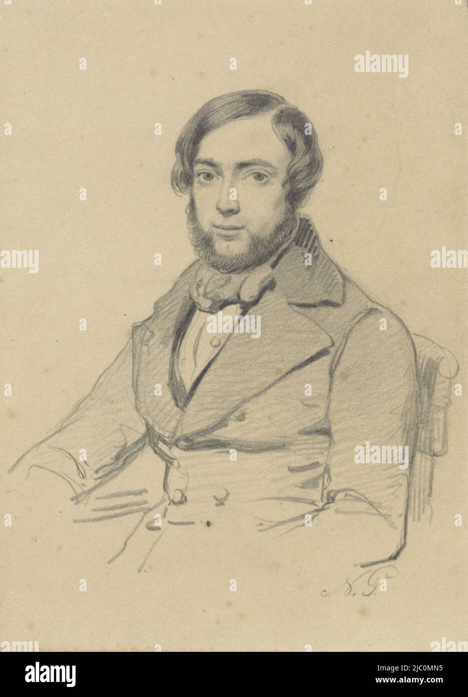 Disegno per una stampa, Ritratto di Johan Coenraad Hamburger, disegnatore: Nicolaas Pieneman, 1840 - 1842, carta, h 140 mm x w 102 mm Foto Stock