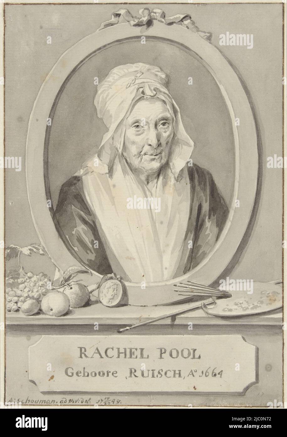 Ritratto di Rachel Pool-Ruysch, disegnatore: Aert Schouman, 20-Ott-1749, carta, pennello, a 168 mm x l 117 mm Foto Stock