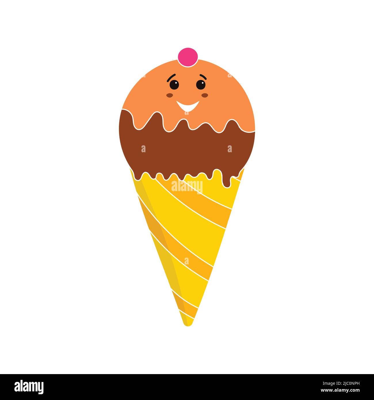 Icona Chertful Ice Cream Cone Flat in giallo e marrone. Illustrazione Vettoriale