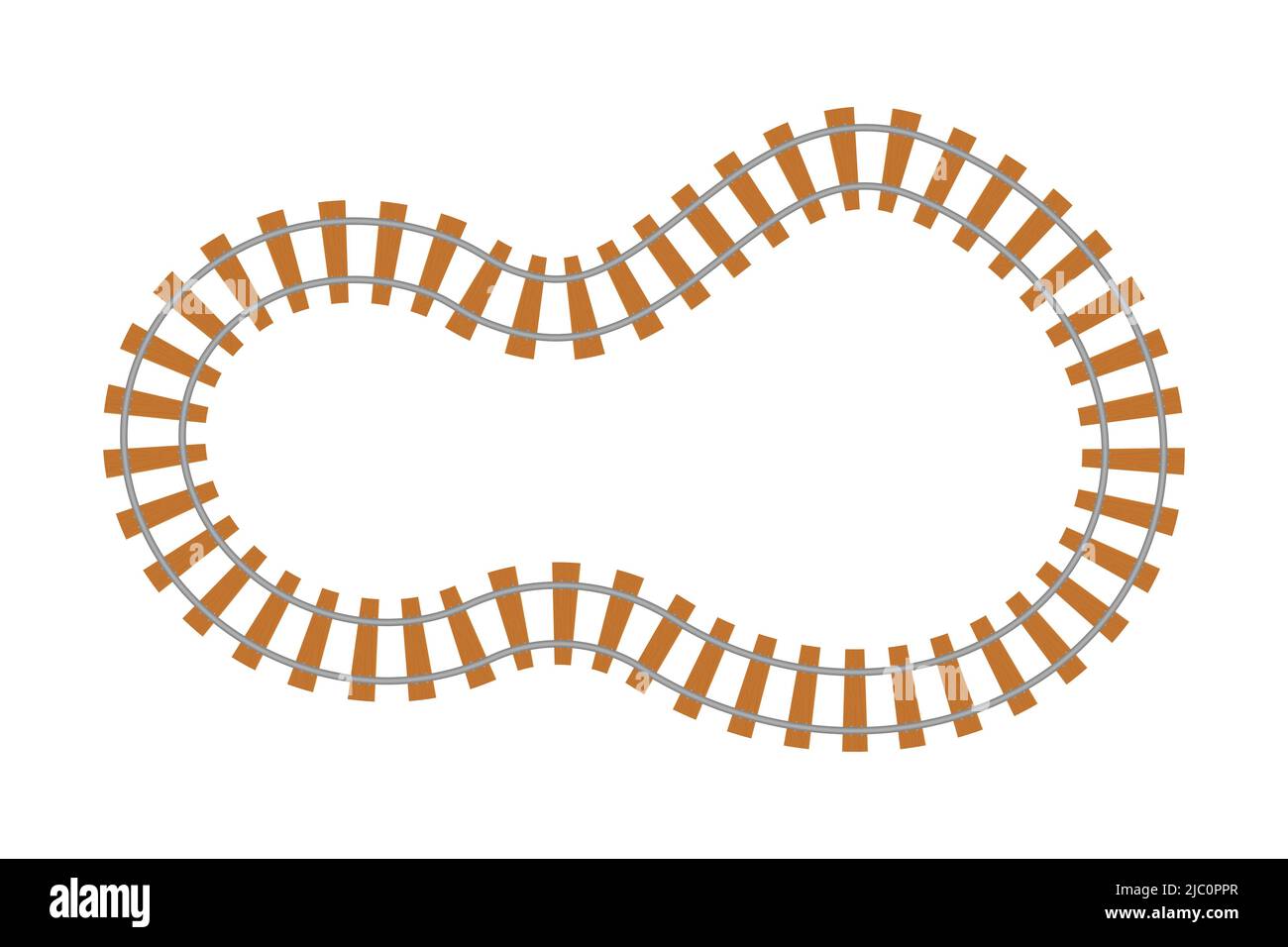 Vista dall'alto della ferrovia, strada ferroviaria in stile cartone animato isolato su sfondo bianco. Linea curva rotonda ferrovia. . Illustrazione vettoriale Illustrazione Vettoriale