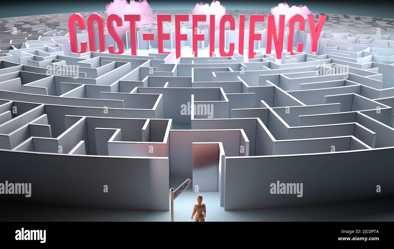 Efficienza dei costi e un percorso impegnativo che porta all'IT: Confusione e frustrazione nella ricerca, percorso complicato verso l'efficienza dei costi,3D Illustrat Foto Stock