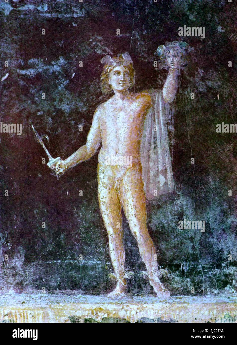 Perseus mit dem Kopf der Medusa, Wandmalerei aus Pompeji, 1. N. JH CHR., Originalzustand / Perseo con testa di Medusa, pittura murale di Pompei, 1st sec. d.C., condizione originale Foto Stock